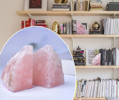 Rose Quartz Bookends Decorative Pink Crystal Stone Book Holders Heavy Duty