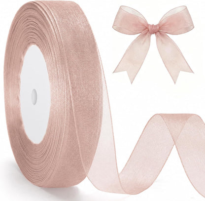 3/4 inch Rose Gold Sheer Organza Ribbon, 50Yds Chiffon Ribbon