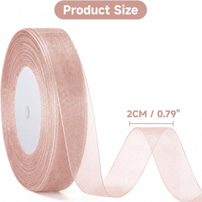 3/4 inch Rose Gold Sheer Organza Ribbon, 50Yds Chiffon Ribbon