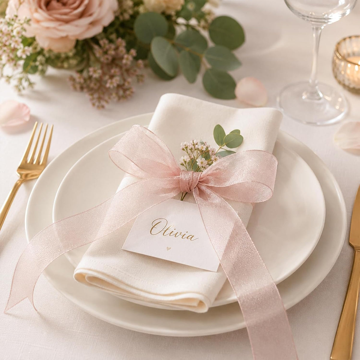 3/4 inch Rose Gold Sheer Organza Ribbon, 50Yds Chiffon Ribbon