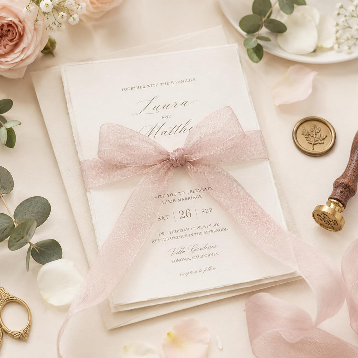 3/4 inch Rose Gold Sheer Organza Ribbon, 50Yds Chiffon Ribbon