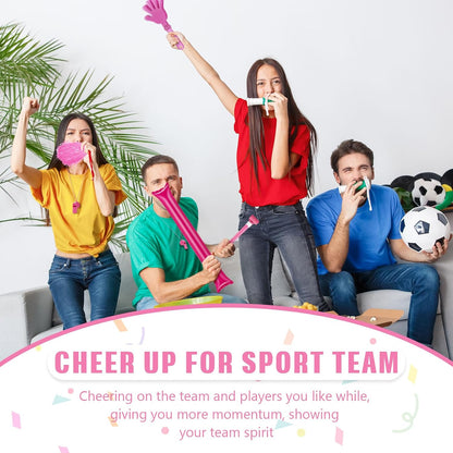 48 Pcs Cheerleading Pom Poms Thunder Sticks Plastic Whistles with Lanyards Squawker Horns Hand Clappers
