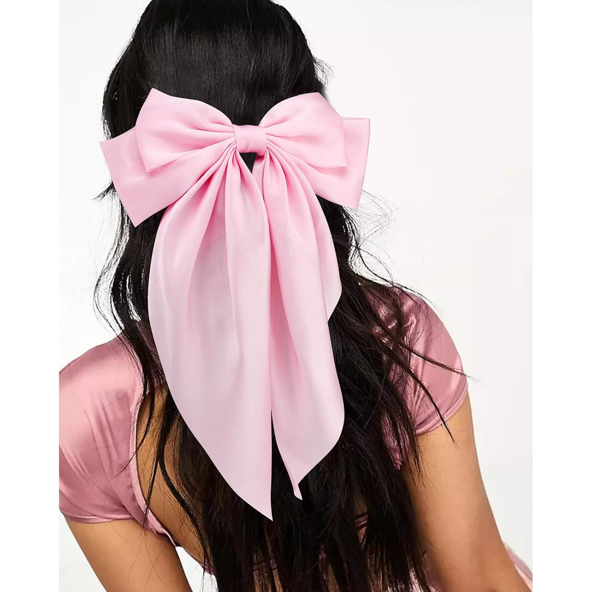 3Pcs Hair Bows for Women Pink Hair Bow Big Hair Bows Clips for Girls Silky Satin Large Hair Ribbons Oversized Long Tail Hair Bows Hair Barrettes Hair Accessories Christmas Gifts
