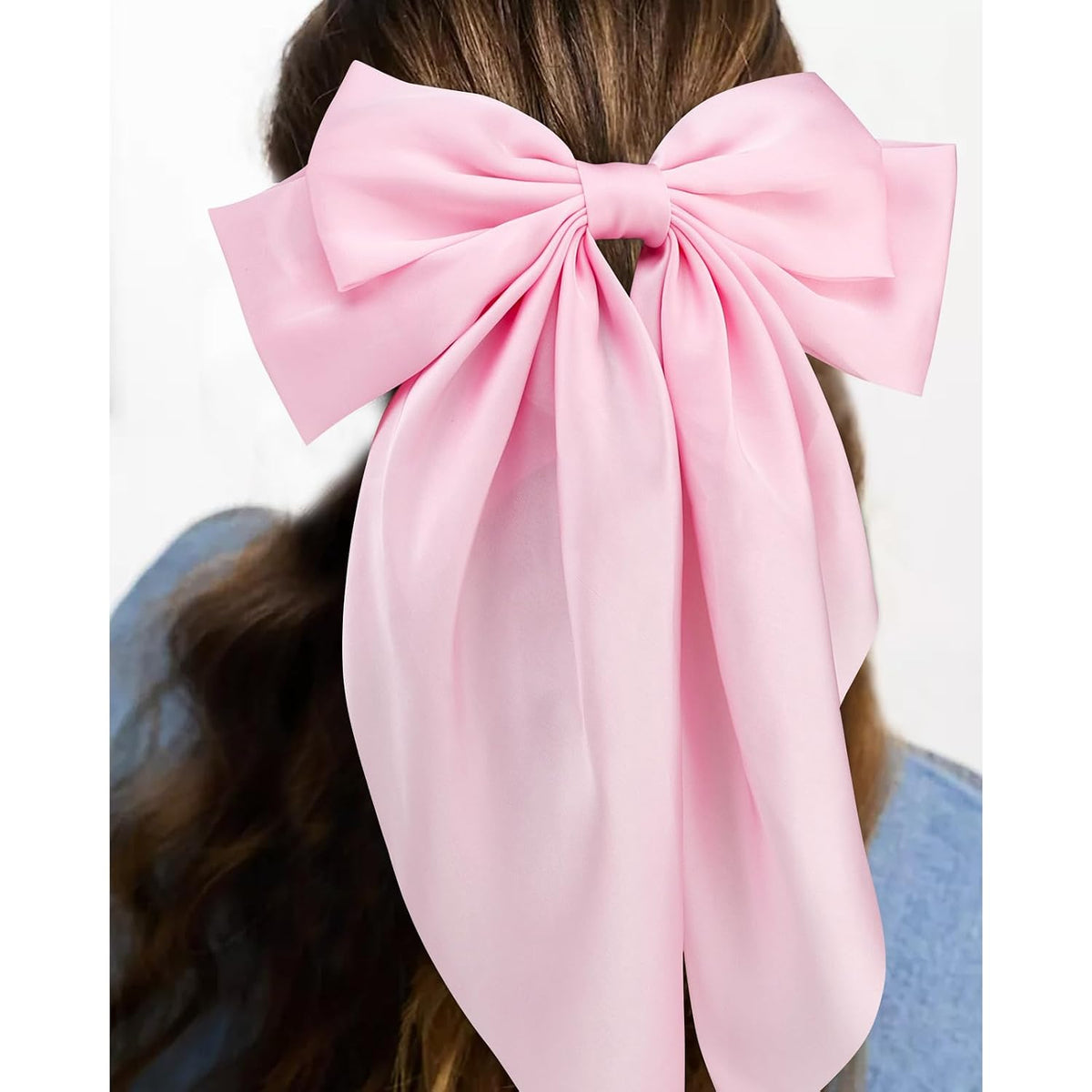 3Pcs Hair Bows for Women Pink Hair Bow Big Hair Bows Clips for Girls Silky Satin Large Hair Ribbons Oversized Long Tail Hair Bows Hair Barrettes Hair Accessories Christmas Gifts