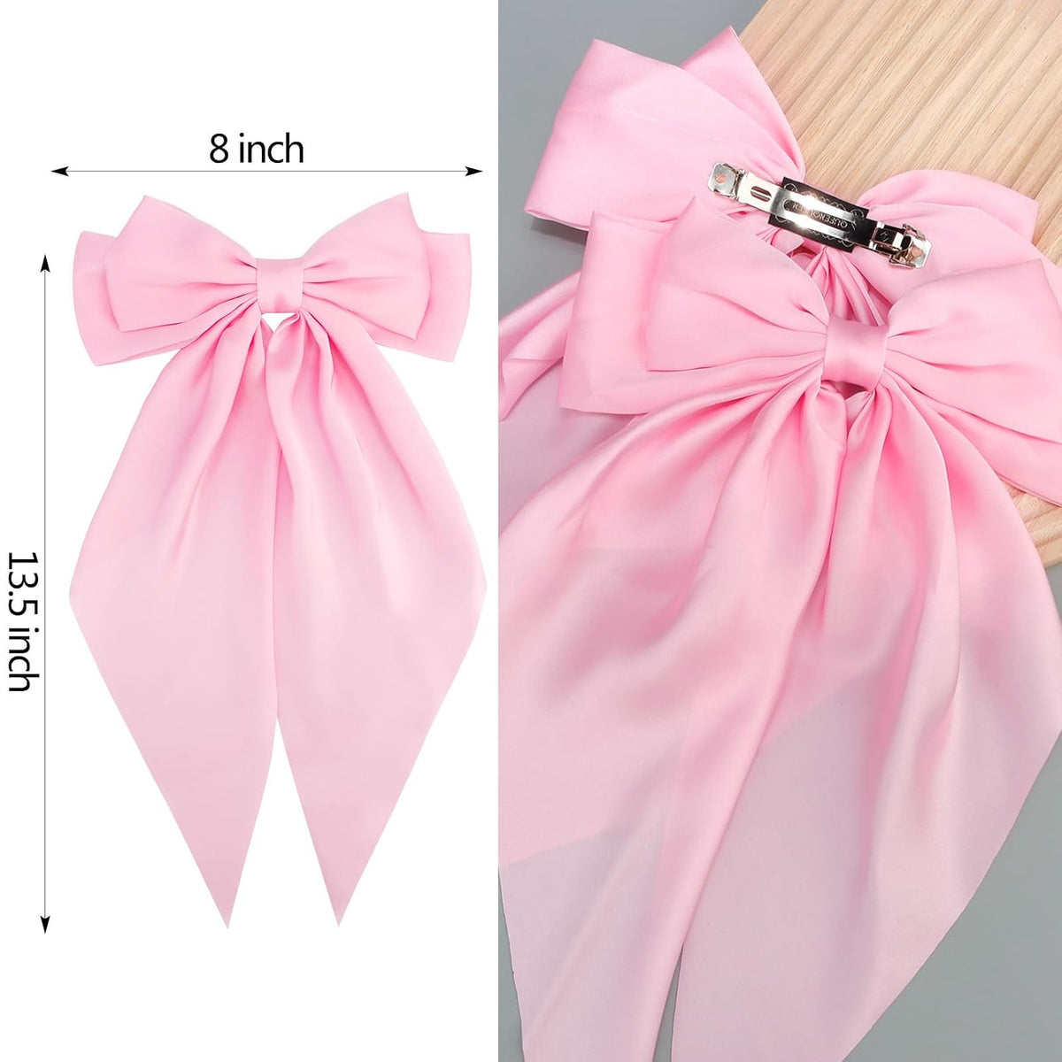 3Pcs Hair Bows for Women Pink Hair Bow Big Hair Bows Clips for Girls Silky Satin Large Hair Ribbons Oversized Long Tail Hair Bows Hair Barrettes Hair Accessories Christmas Gifts