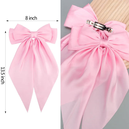 3Pcs Hair Bows for Women Pink Hair Bow Big Hair Bows Clips for Girls Silky Satin Large Hair Ribbons Oversized Long Tail Hair Bows Hair Barrettes Hair Accessories Christmas Gifts