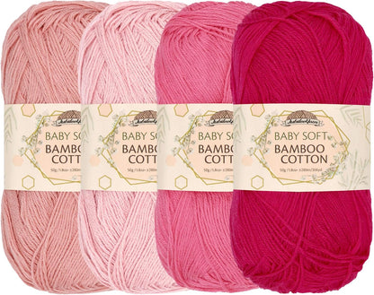 JubileeYarn Baby Soft Bamboo Cotton Yarn - Shades of Pink - 4 Skeins