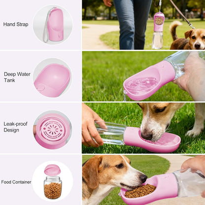 Portable Dog Water Bottle with Food Container, Drinking Bottle for Travel