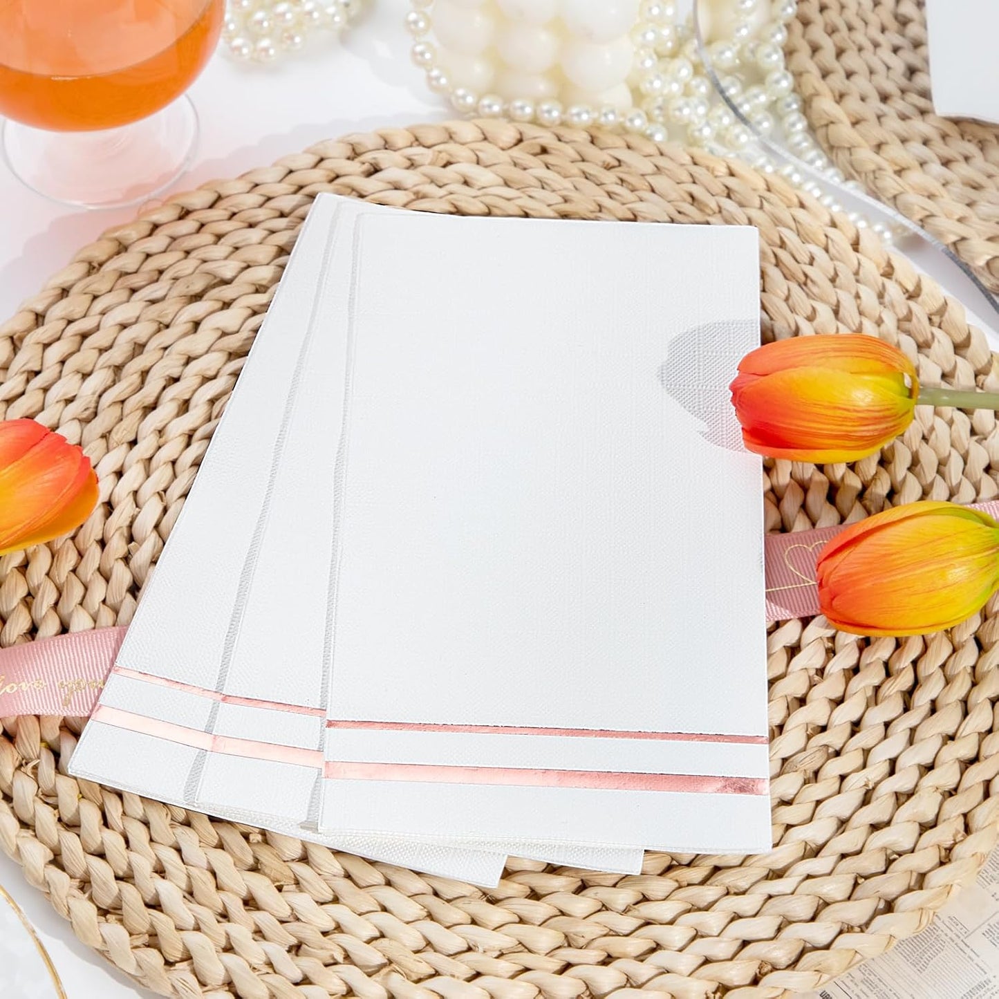 BUCLA 100-Count 3-Ply Rose Gold Napkins - Rose Gold Dinner Napkins Disposable Premium Quality - Paper Napkins Soft, Absorbent for Parties & Weddings