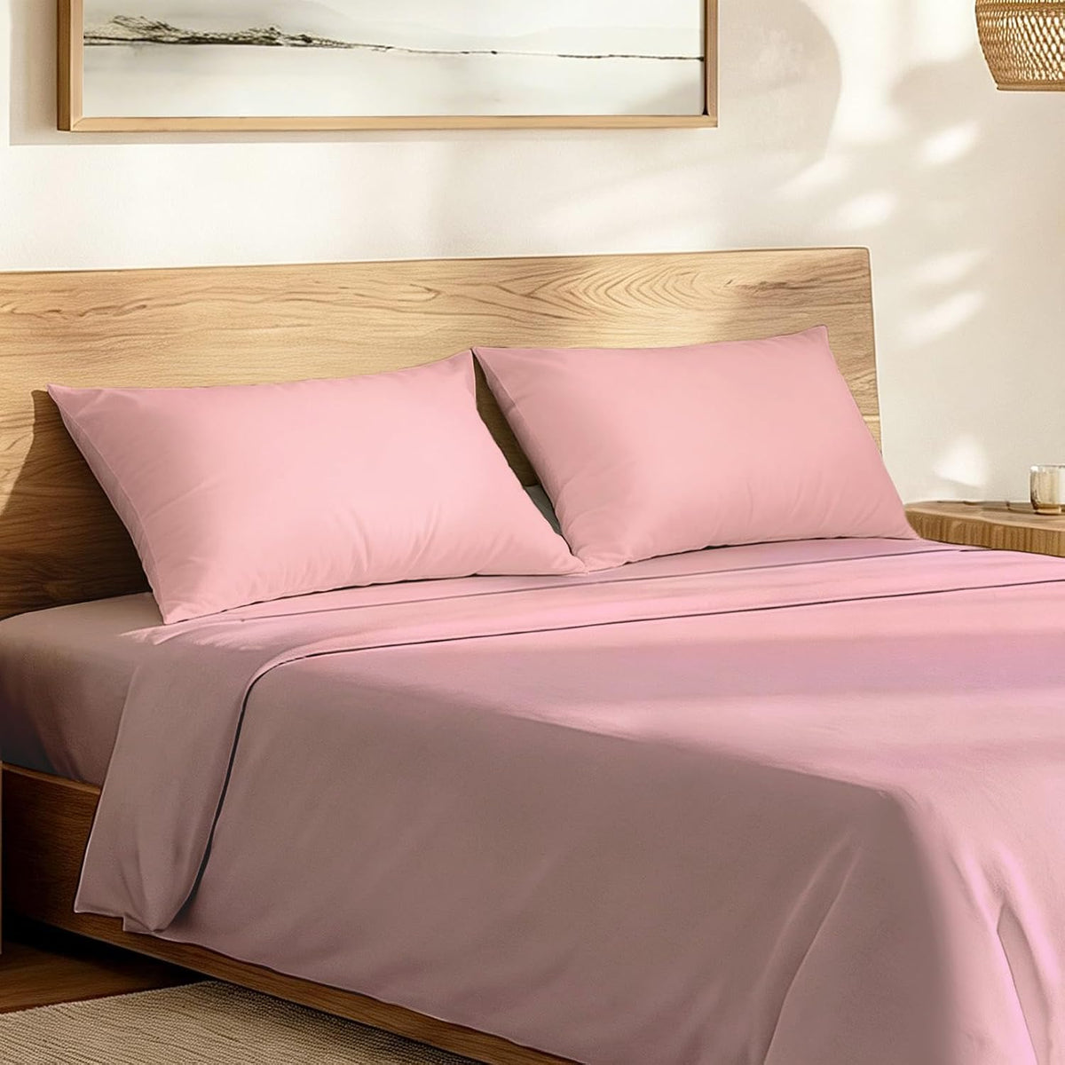 2 Pack Pillow Cases, 100% Cotton Breathable Pillowcases, 20"X 26" Standard Size, Rose Pink