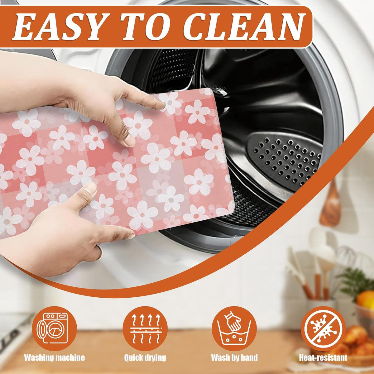 White Daisy Flowers Dish Drying Mat for Kitchen Counter Microfiber Absorbent Dish Pink Check Kitchen Drying Mat Draining Reusable Washable for Dishes/Utensils/Countertops/Sinks
