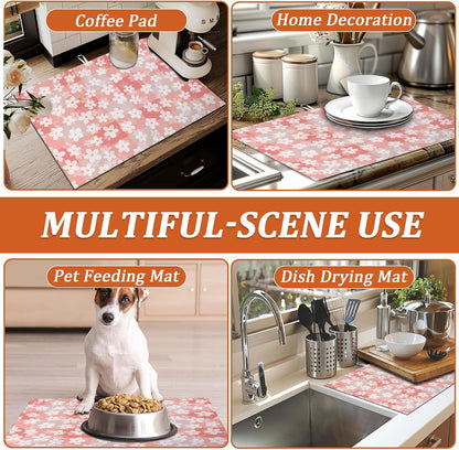 White Daisy Flowers Dish Drying Mat for Kitchen Counter Microfiber Absorbent Dish Pink Check Kitchen Drying Mat Draining Reusable Washable for Dishes/Utensils/Countertops/Sinks