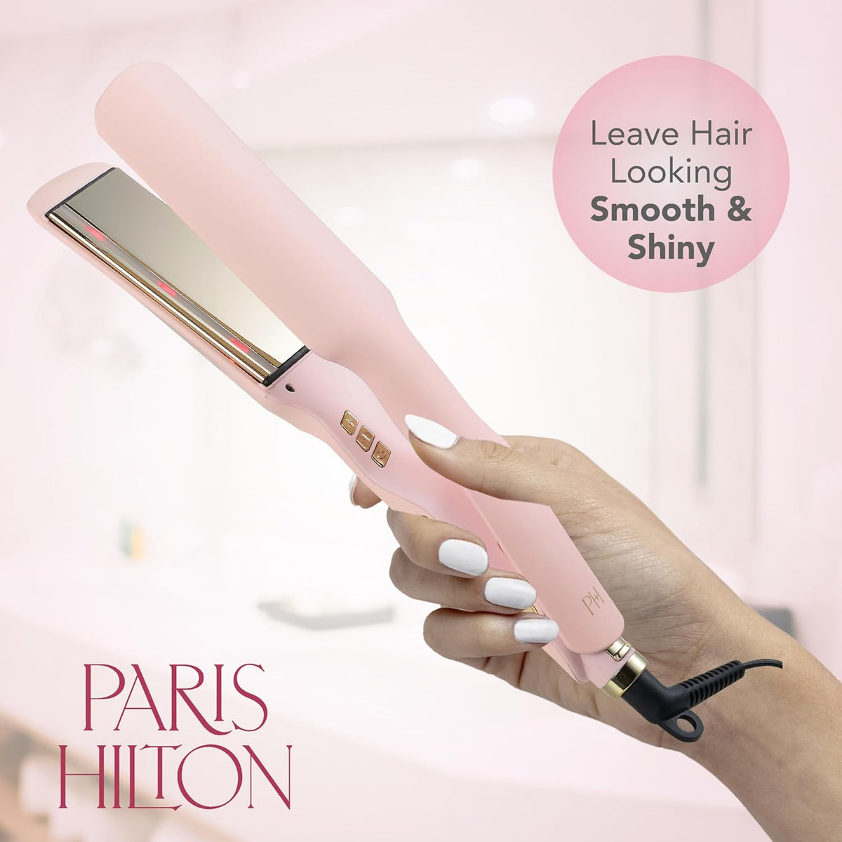 Ceramic Hair Straightener Flat Iron with Adjustable, Pink