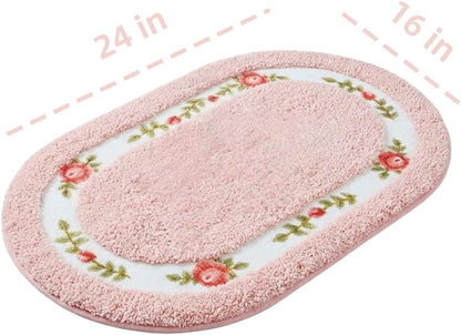 Bathroom Rugs Romantic Rose Flower Shaggy Area Rugs for Living Room Bedroom Kitchen Non Slip Absorbent Bath Mat Door Mat Washable(Pink,16x24 in)