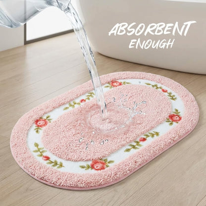 Bathroom Rugs Romantic Rose Flower Shaggy Area Rugs for Living Room Bedroom Kitchen Non Slip Absorbent Bath Mat Door Mat Washable(Pink,16x24 in)