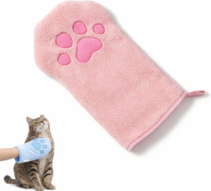Paw Bathing Towel for Cats, for Pet Paw Cleaning and Drying, Soft Microfiber Quick-Dry Grooming Towel with Hanging Loop, Reusable for Small Dogs and Cats (Pink)