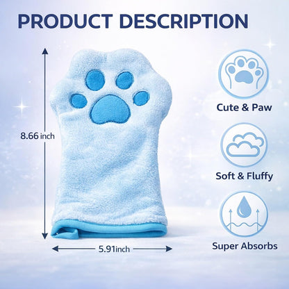 Paw Bathing Towel for Cats, for Pet Paw Cleaning and Drying, Soft Microfiber Quick-Dry Grooming Towel with Hanging Loop, Reusable for Small Dogs and Cats (Pink)