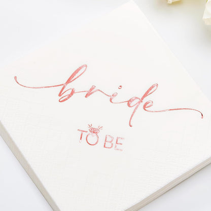 50 Pcs Bride to Be Rose Gold Foil Cocktail Disposable Paper Napkins for Engagement, Wedding, Bridal Shower Party Decoration, 3-Ply