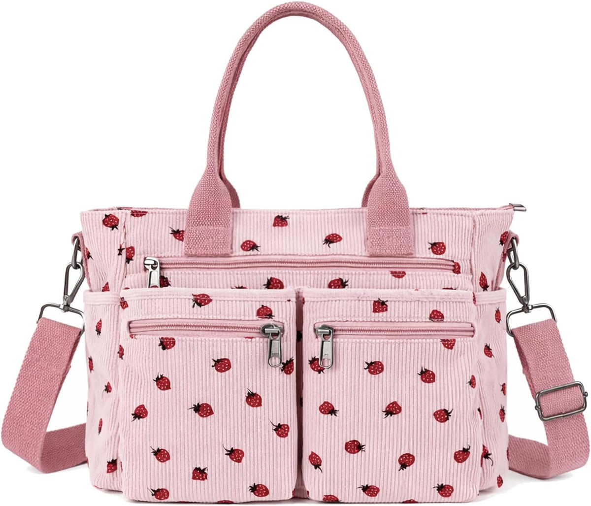 Womens Casual Corduroy Tote Bags with Multiple Pockets Hobo Crossbody Bag Travel Shoulder Bags Cute Purse Handbag