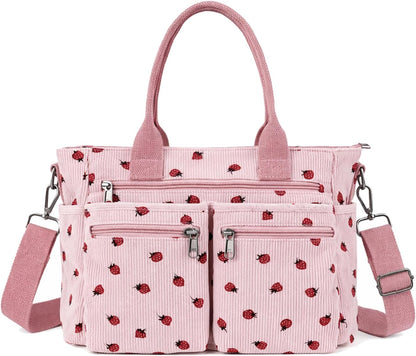 Womens Casual Corduroy Tote Bags with Multiple Pockets Hobo Crossbody Bag Travel Shoulder Bags Cute Purse Handbag