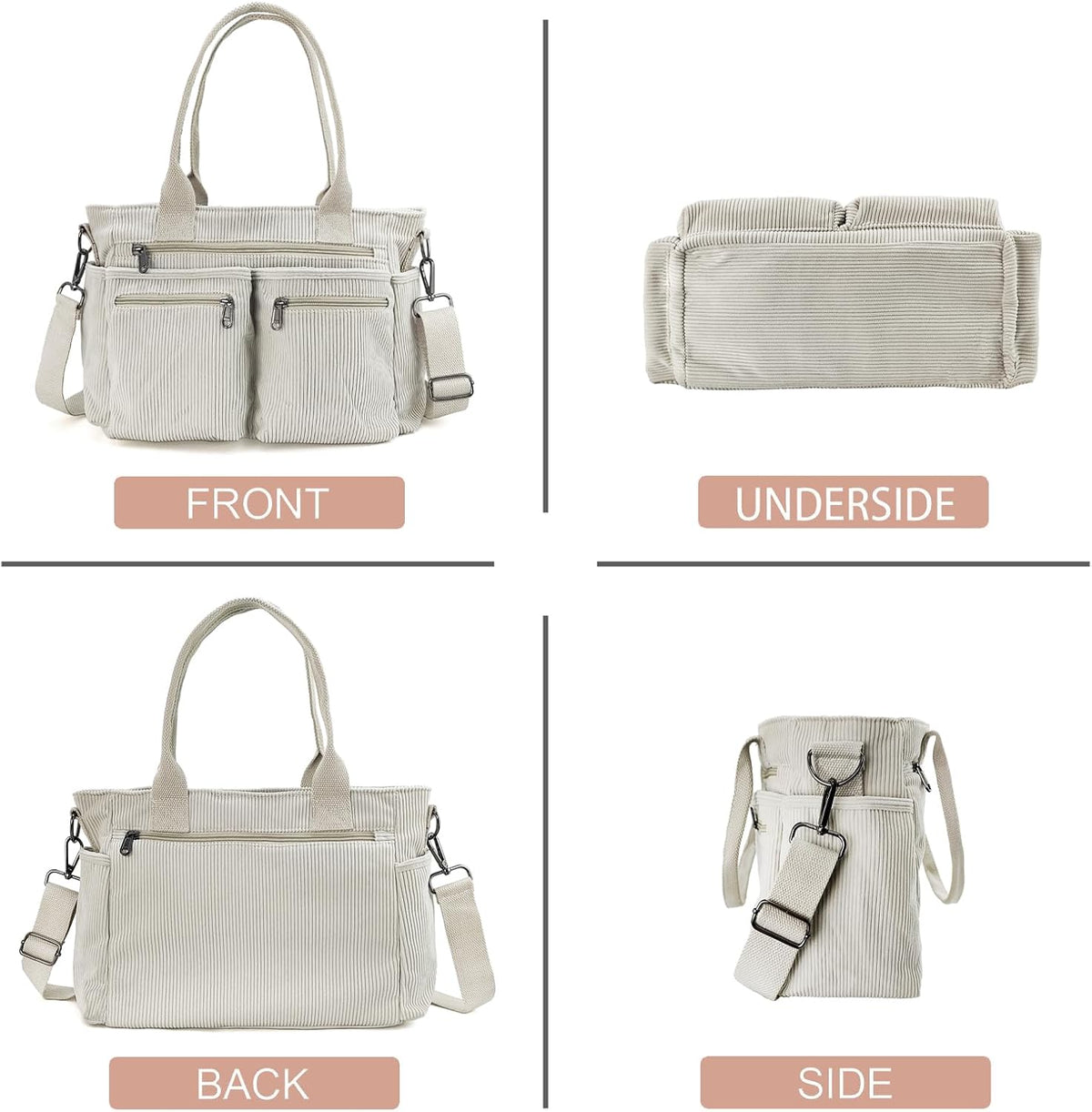 Womens Casual Corduroy Tote Bags with Multiple Pockets Hobo Crossbody Bag Travel Shoulder Bags Cute Purse Handbag
