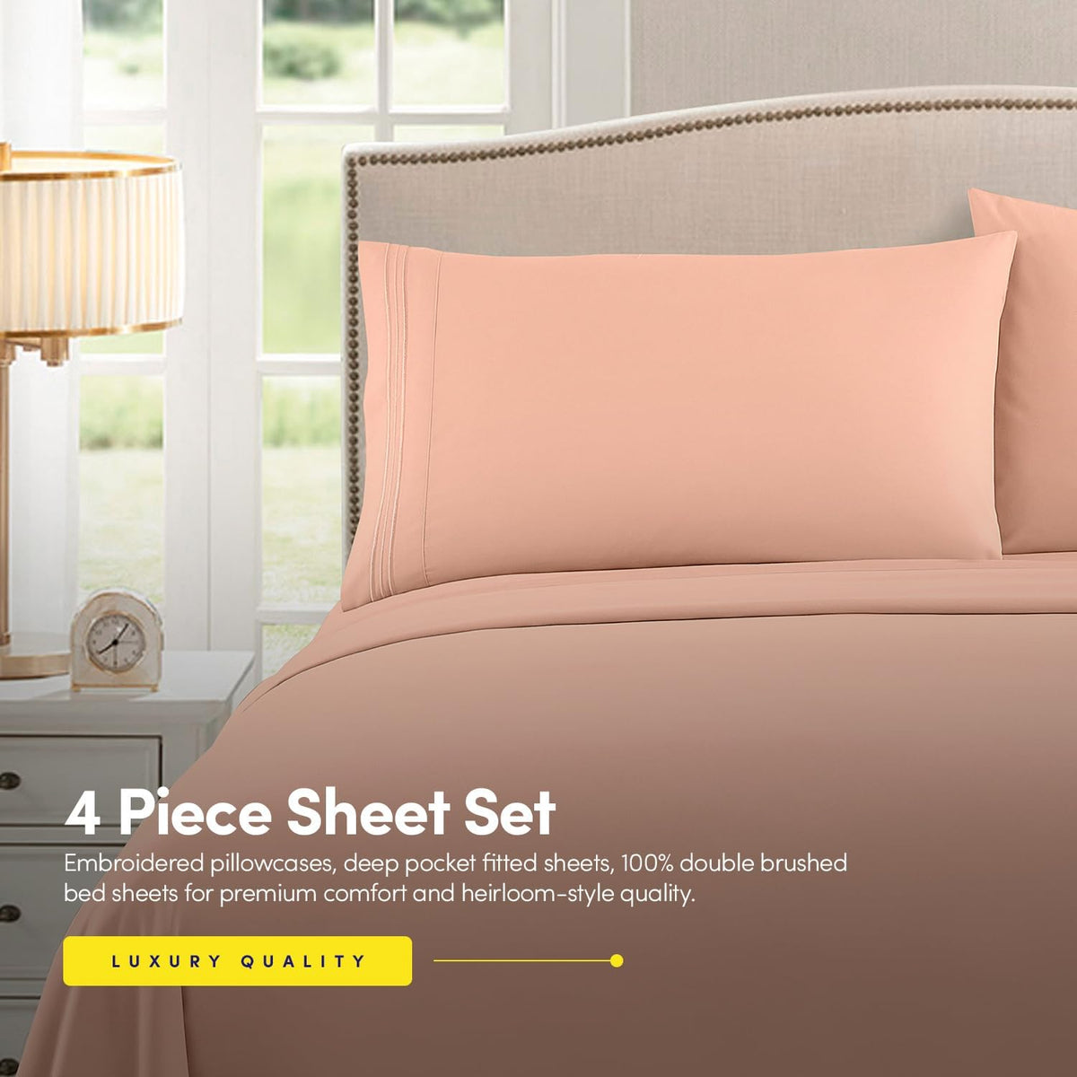 1500 Supreme Collection Queen Sheet Sets Peach - Luxury Hotel Bed Sheets and Pillowcase Set for Queen Mattress - Extra Soft, Elastic Corner Straps, Deep Pocket Sheets, Queen Peach