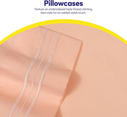 1500 Supreme Collection Queen Sheet Sets Peach - Luxury Hotel Bed Sheets and Pillowcase Set for Queen Mattress - Extra Soft, Elastic Corner Straps, Deep Pocket Sheets, Queen Peach