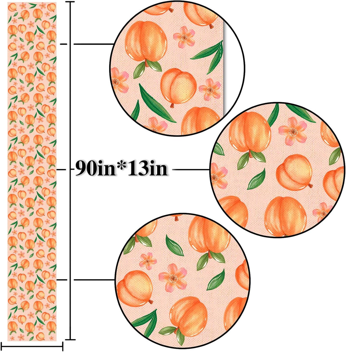 Linen Peach Table Runner Summer Sweet As A Peach Girl Birthday Party Decoration Home Dining Room Kitchen Table Decor (13" x 90")