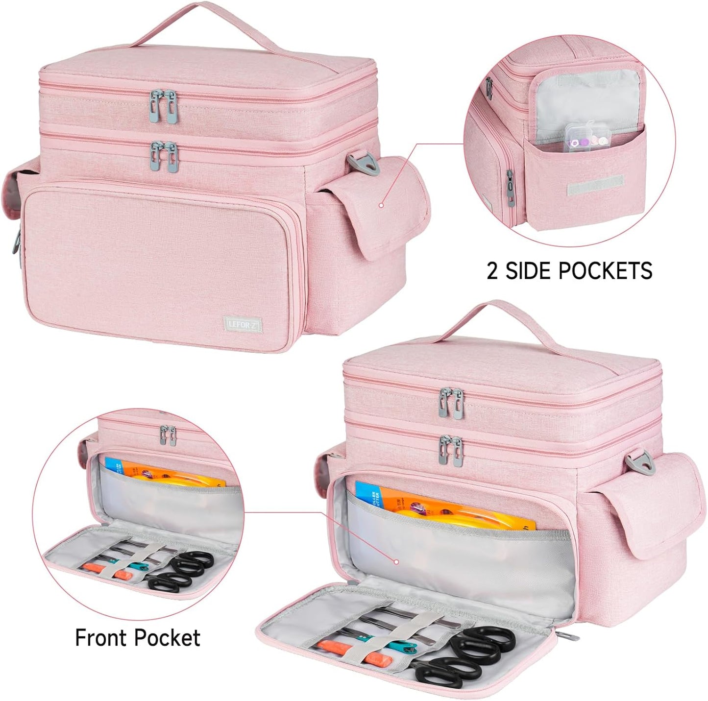 Large Sewing Supplies Organizer Storage Bag,Double-Layer Protable Travel Sewing Basket for Sew Accessories & Tools,Pink(Bag Only)