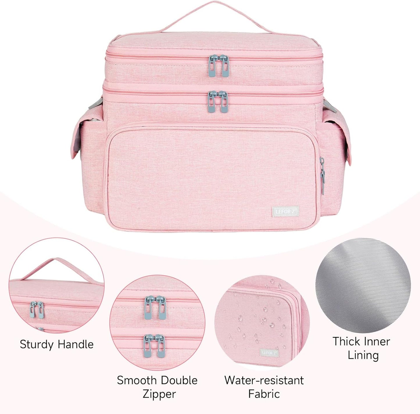 Large Sewing Supplies Organizer Storage Bag,Double-Layer Protable Travel Sewing Basket for Sew Accessories & Tools,Pink(Bag Only)