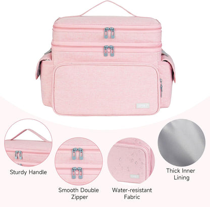 Large Sewing Supplies Organizer Storage Bag,Double-Layer Protable Travel Sewing Basket for Sew Accessories & Tools,Pink(Bag Only)