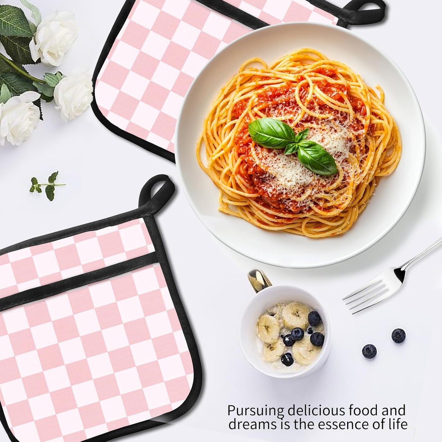 2 Pack Pot Holders for Kitchen Clearance, Cute Hot Pads, Funny Oven Pot Holders, Potholders Sets for Kitchen Heat Resistant Pink Cute Checkerboard