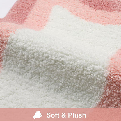 Pink Bathroom Rug Runner, 24x59 Inch Soft Non Slip Bath Rugs for Bathroom, Microfiber Absorbent Washable Irregular Shaped Rug Floor Mat for Bedroom Bathtub Tub Shower