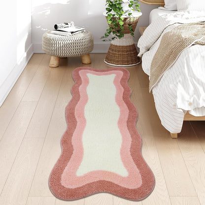 Pink Bathroom Rug Runner, 24x59 Inch Soft Non Slip Bath Rugs for Bathroom, Microfiber Absorbent Washable Irregular Shaped Rug Floor Mat for Bedroom Bathtub Tub Shower