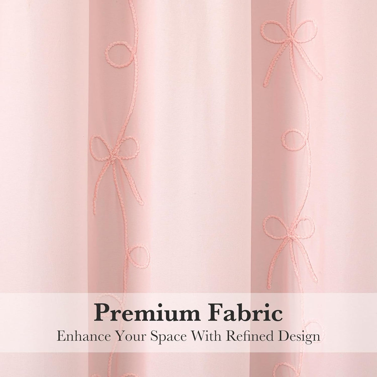 Pink Bow Shower Curtain with Cording Bow Embroidery 72x72 Inches