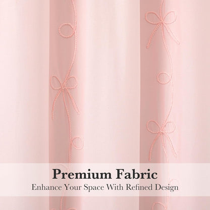 Pink Bow Shower Curtain with Cording Bow Embroidery 72x72 Inches