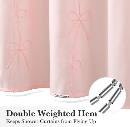 Pink Bow Shower Curtain with Cording Bow Embroidery 72x72 Inches