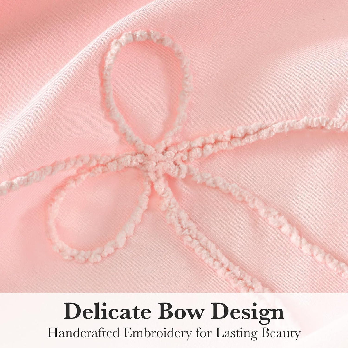 Pink Bow Shower Curtain with Cording Bow Embroidery 72x72 Inches
