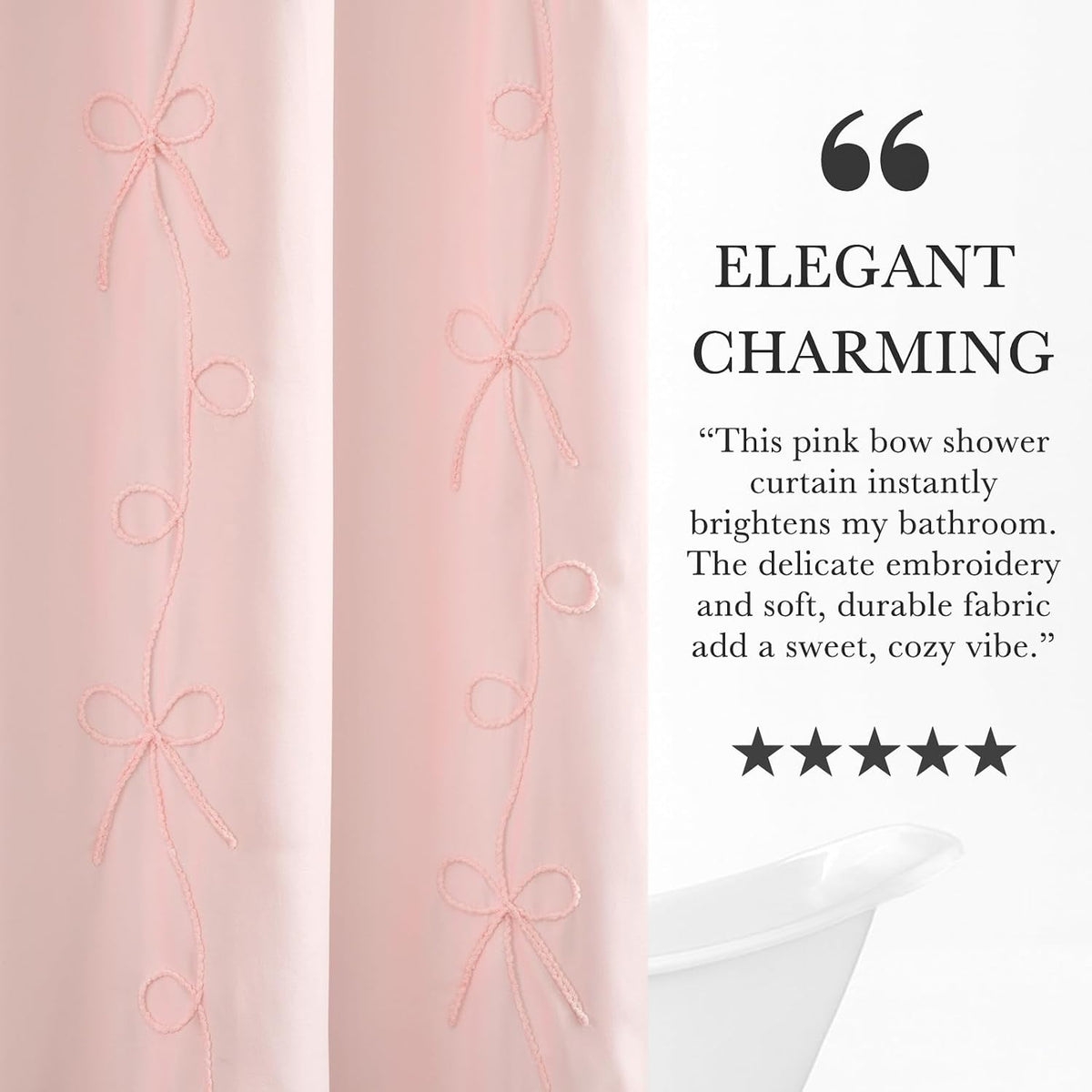Pink Bow Shower Curtain with Cording Bow Embroidery 72x72 Inches