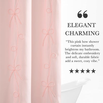 Pink Bow Shower Curtain with Cording Bow Embroidery 72x72 Inches