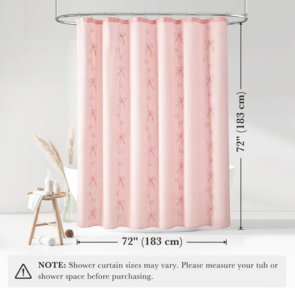 Pink Bow Shower Curtain with Cording Bow Embroidery 72x72 Inches