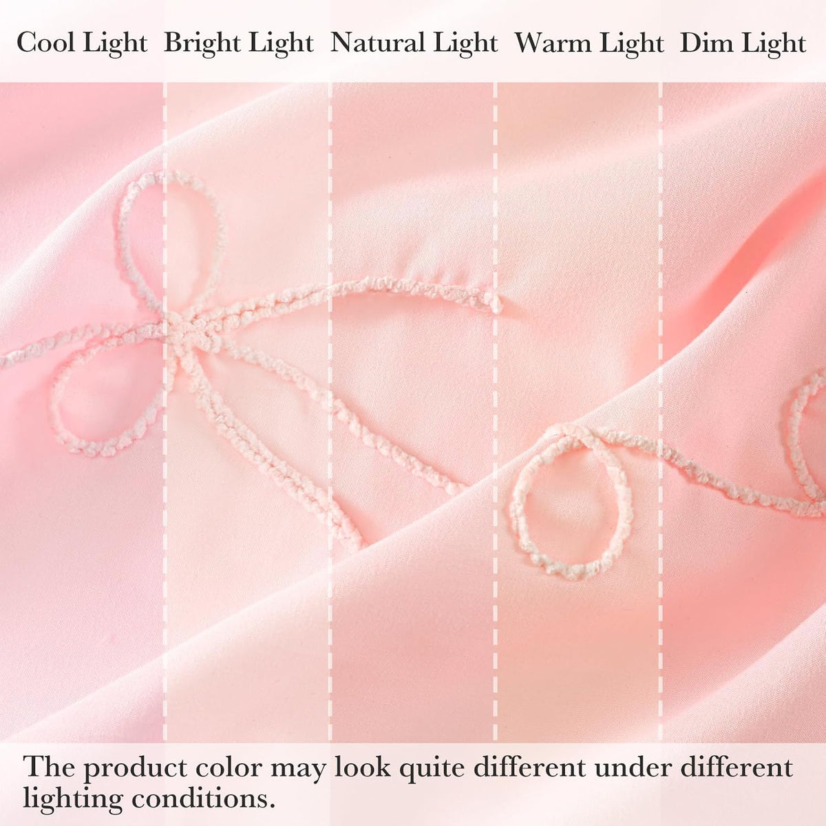 Pink Bow Shower Curtain with Cording Bow Embroidery 72x72 Inches