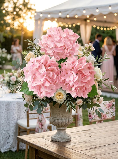 3 Pcs Real Touch Light Pink Hydrangea Artificial Flowers - Large 3D Waterproof Latex Blush Pink Faux Fake Hydrangeas with Stem for Outdoor, Wedding, Table Centerpieces, Home Kitchen Decor
