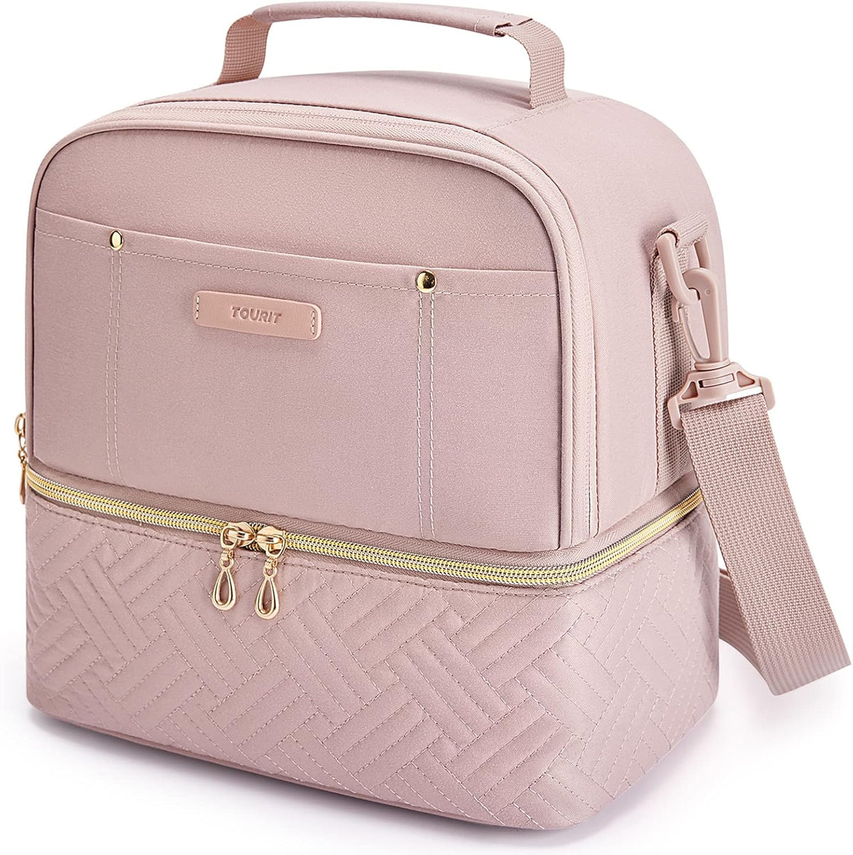 Lunch Bag Women Double Deck Lunch Box Insulated Lunch Cooler for Women Men Work, Pink