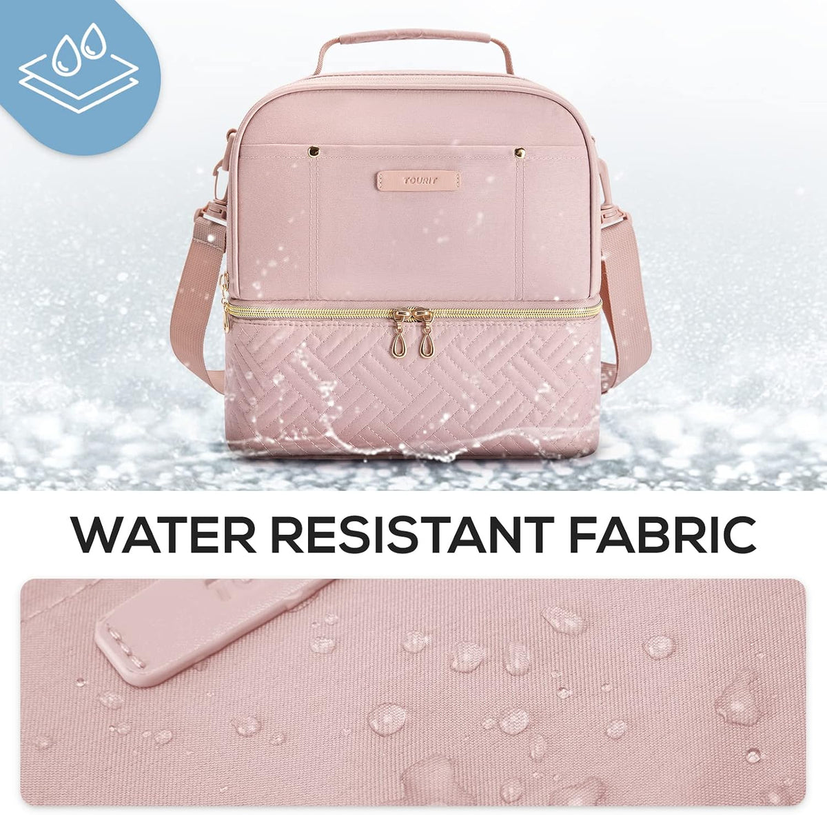 Lunch Bag Women Double Deck Lunch Box Insulated Lunch Cooler for Women Men Work, Pink