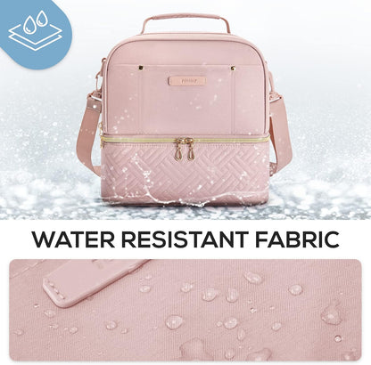 Lunch Bag Women Double Deck Lunch Box Insulated Lunch Cooler for Women Men Work, Pink