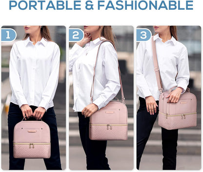 Lunch Bag Women Double Deck Lunch Box Insulated Lunch Cooler for Women Men Work, Pink