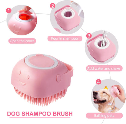 6PCS Pink Dog Washing Kit with Brush, Scrubber, Gloves, Towel & Bag