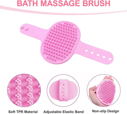 6PCS Pink Dog Washing Kit with Brush, Scrubber, Gloves, Towel & Bag
