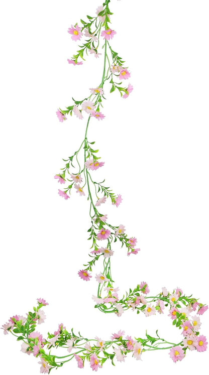 Artificial Daisy Flowers Vine Silk Wildflower Garland Spring Fake Flower Vine Hanging Ivy Light Pink Daisy Flowers Green Leaves for Wall Party Wedding Arch Floral Decor Indoor Outdoor Ceremony